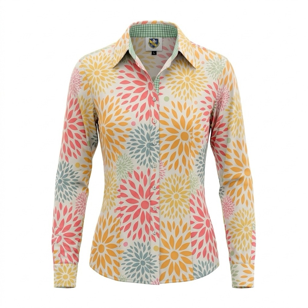 Royal Highness Equestrian Shirt Womens L Orange Pink Floral Preppy Riding Top